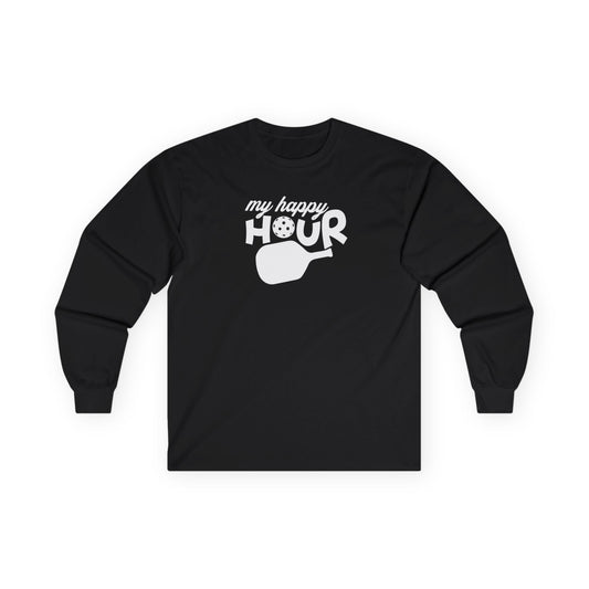 Women's Durable Pickleball Long Sleeves top - My Happy Hour Black