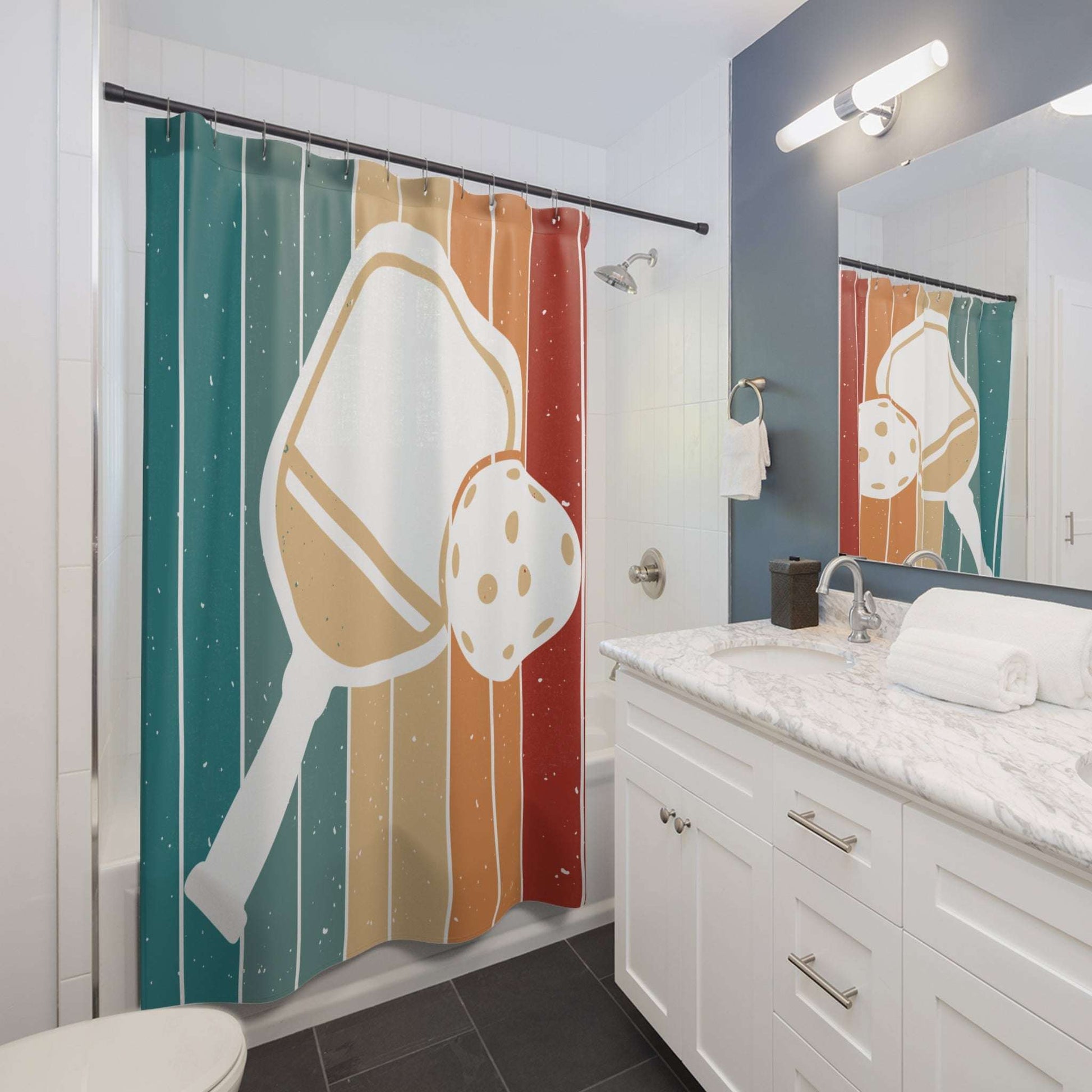 Pickleball Colorful Shower Curtain - Paddle and Ball