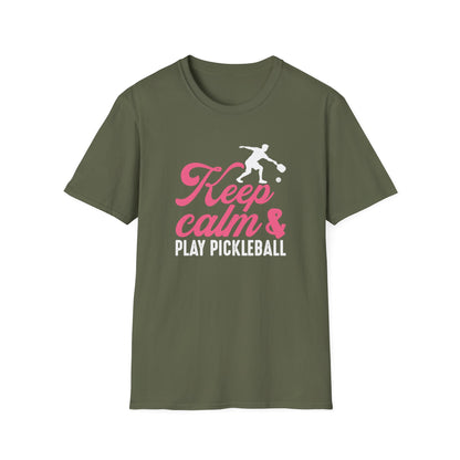 Women's Cheerful Pickleball T-shirt - Keep Calm & Play Pickleball Green