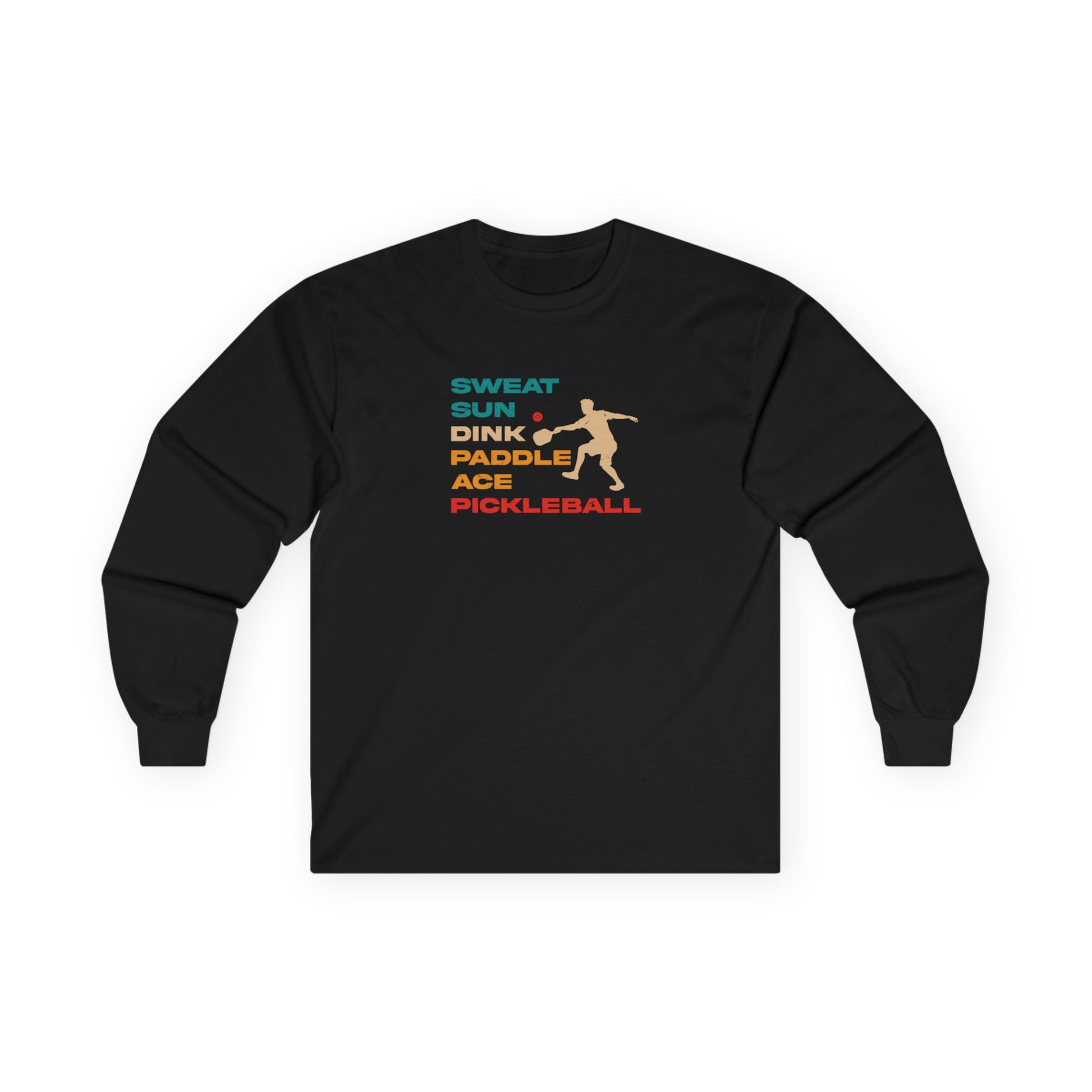 Men's Bold Pickleball Long Sleeves top - Sweat. Sun. Dink. Black