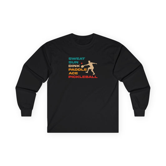 Men's Bold Pickleball Long Sleeves top - Sweat. Sun. Dink. Black