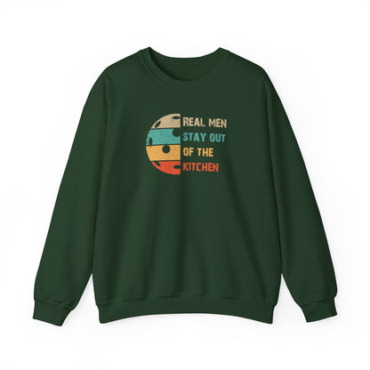 Men's Pickleball Sweatshirt - Real Men Stay Out of the Kitchen Retro Green