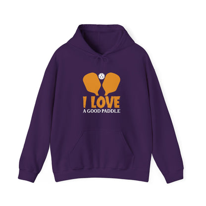 Men's Comfy Pickleball Hoodie - I Love a Good Paddle Purple