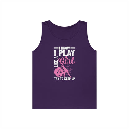 Women's Pickleball Tank Top - I Play Like a Girl Try to Keep Up Purple