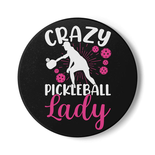Pickleball Quirky Ceramic Coaster - Crazy Pickleball Lady Black