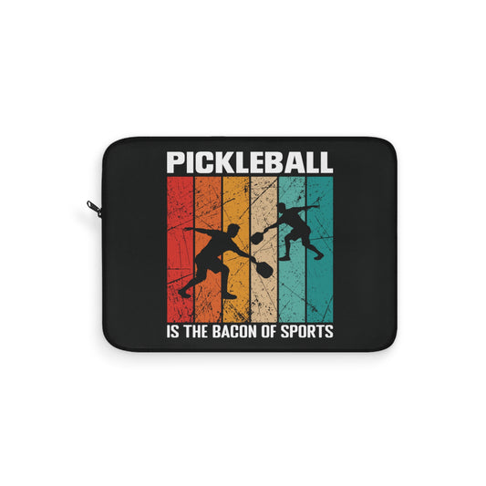 Pickleball Laptop Sleeve - Pickleball is the Bacon of Sports Retro Black
