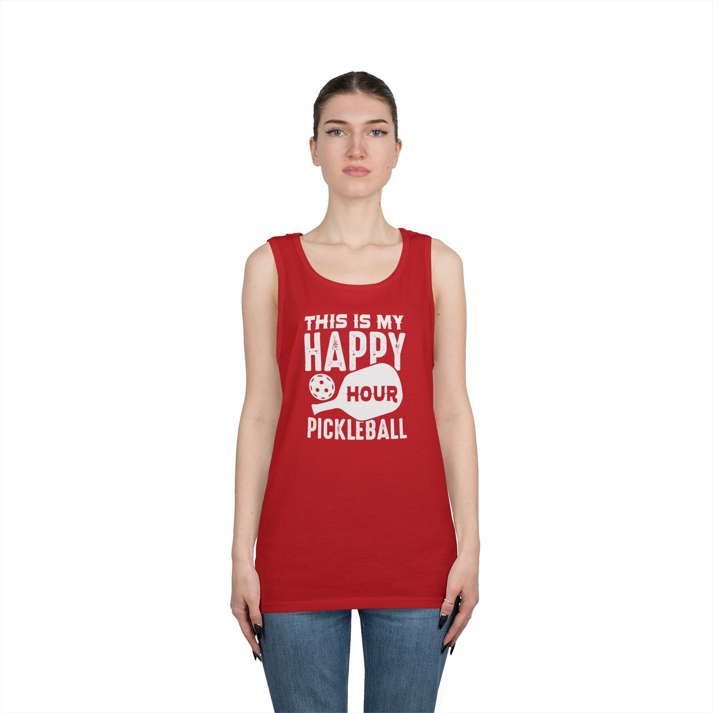 Women's Comfy Pickleball Tank Top - This Is My Happy Hour Pickleball