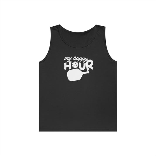 Men's Durable Pickleball Tank Top - My Happy Hour Black