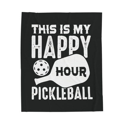 Pickleball Eye-Catching Blanket - This Is My Happy Hour Pickleball Black