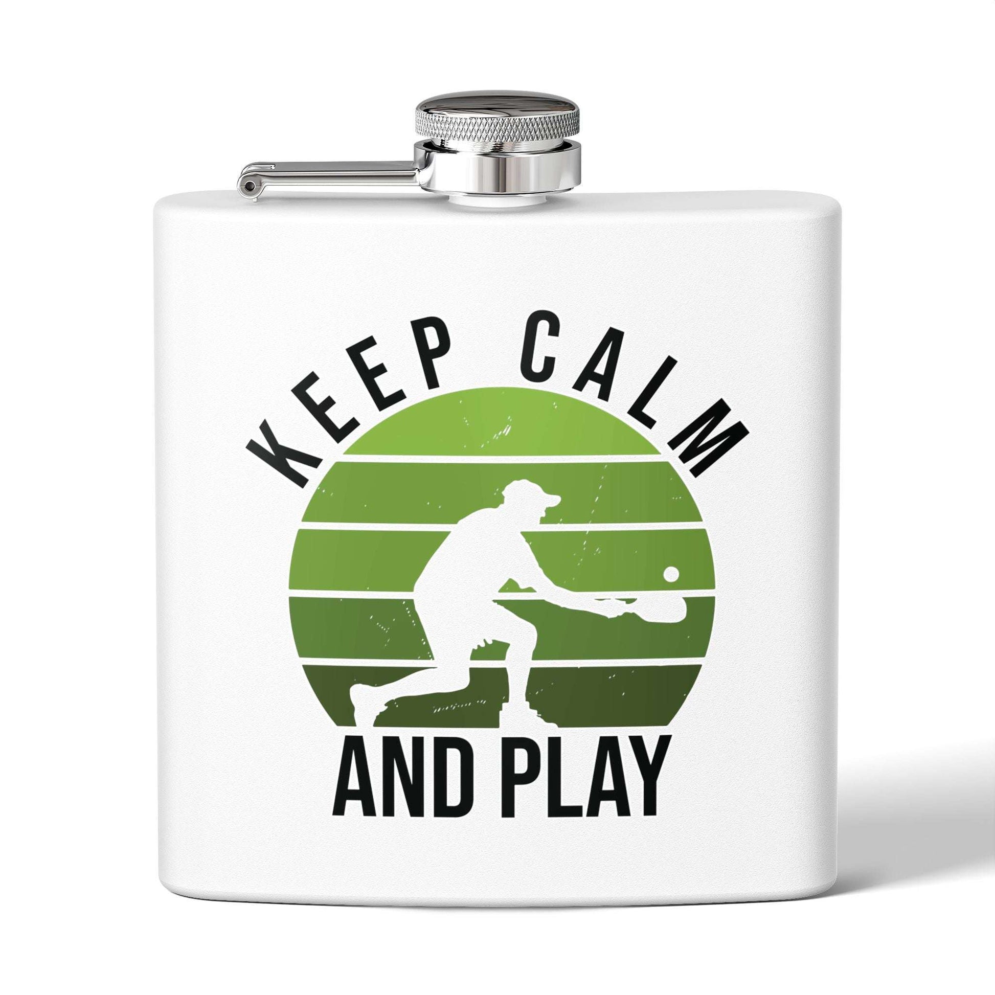 Pickleball Funny Flask - Keep Calm and Play White