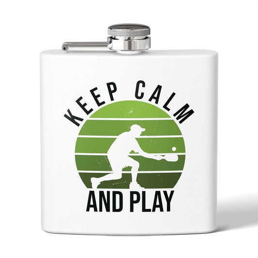 Pickleball Funny Flask - Keep Calm and Play White