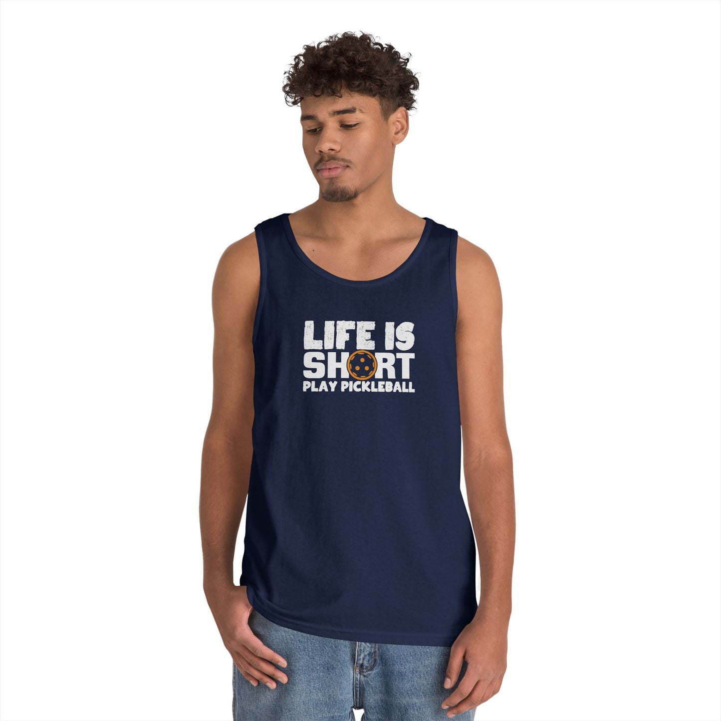 Men's Eye-Catching Pickleball Tank Top - Life Is Short Play Pickleball