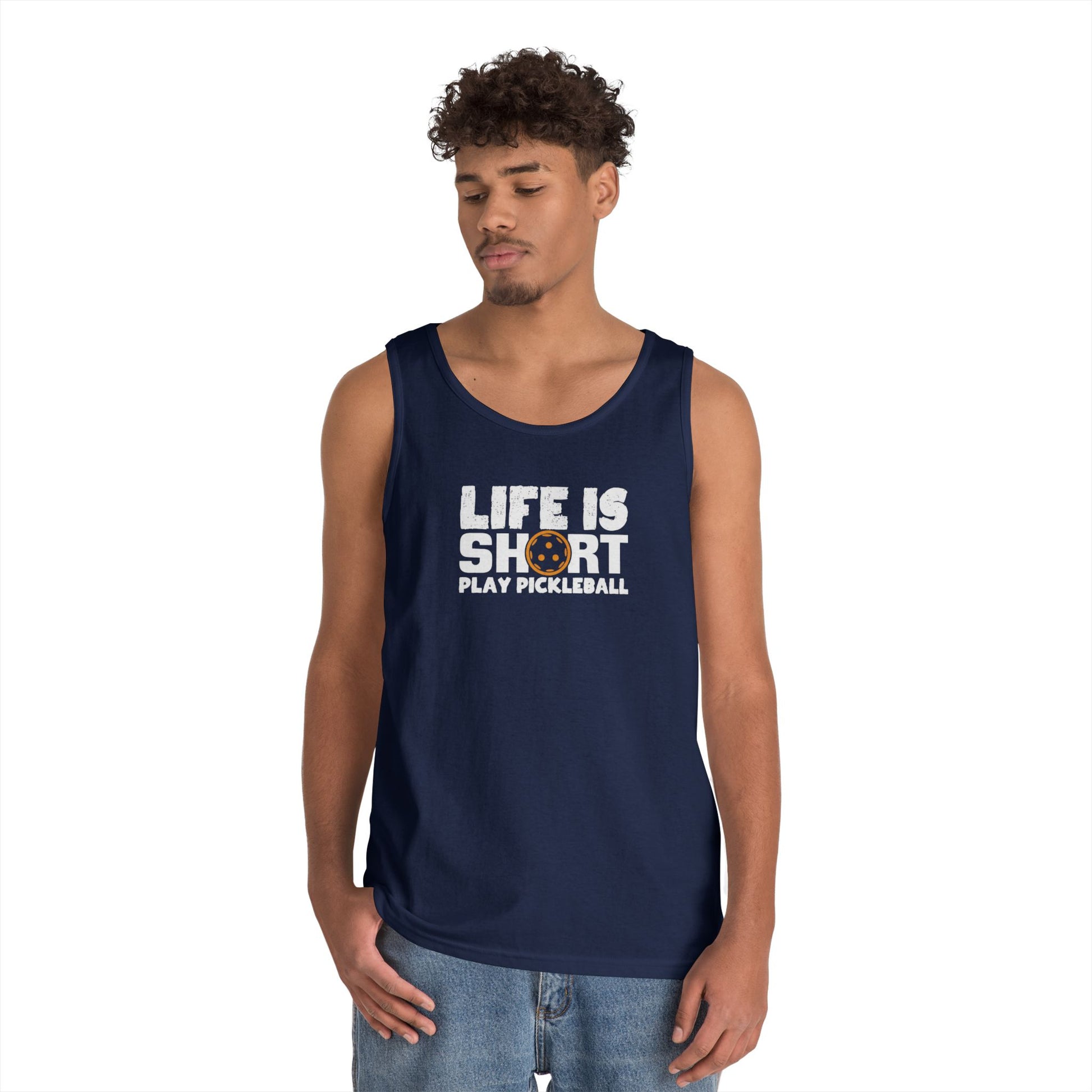 Men's Eye-Catching Pickleball Tank Top - Life Is Short Play Pickleball