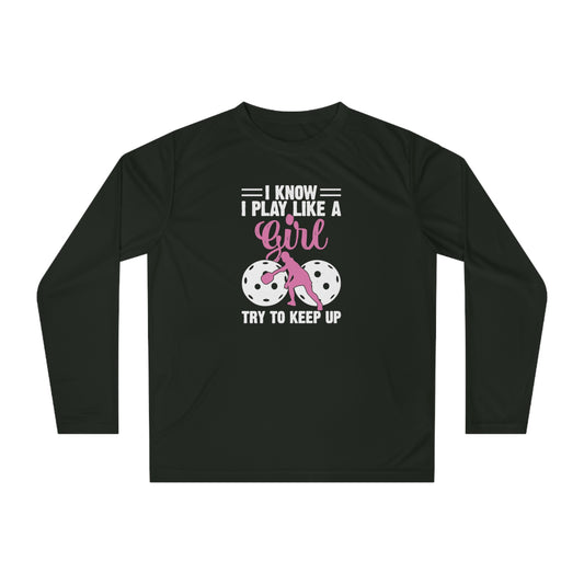 Women's Pickleball Long Sleeves top - Play Like a Girl Try to Keep Up Black