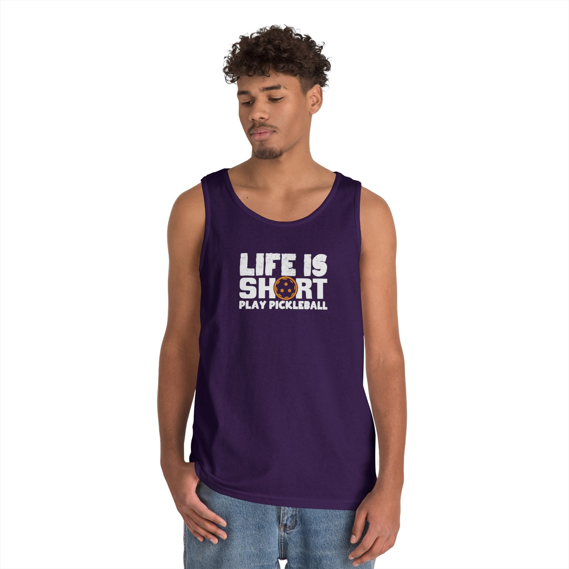 Men's Eye-Catching Pickleball Tank Top - Life Is Short Play Pickleball
