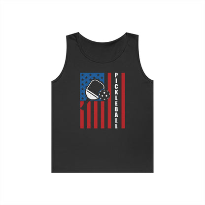 Men's Vibrant Pickleball Tank Top - Pickleball with American Flag Black
