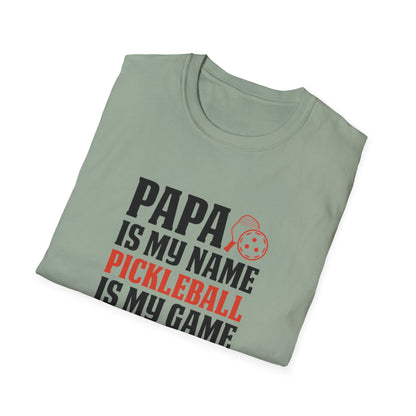 Men's Comfy Pickleball T-shirt - PAPA IS MY NAME PICKLEBALL IS MY GAME