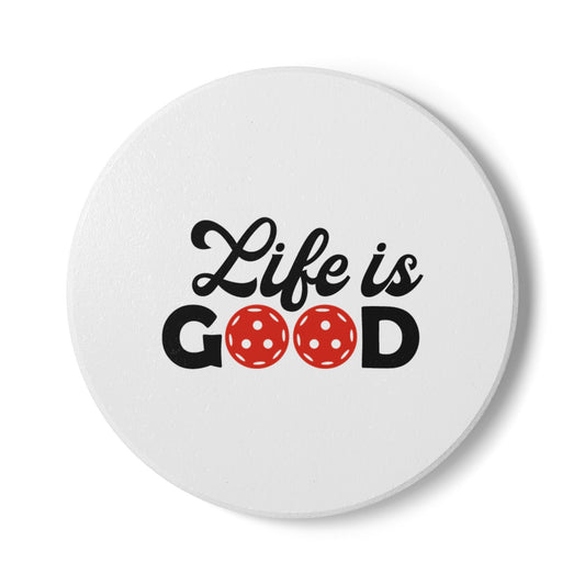 Pickleball Cute Ceramic Coaster - Life is Good White