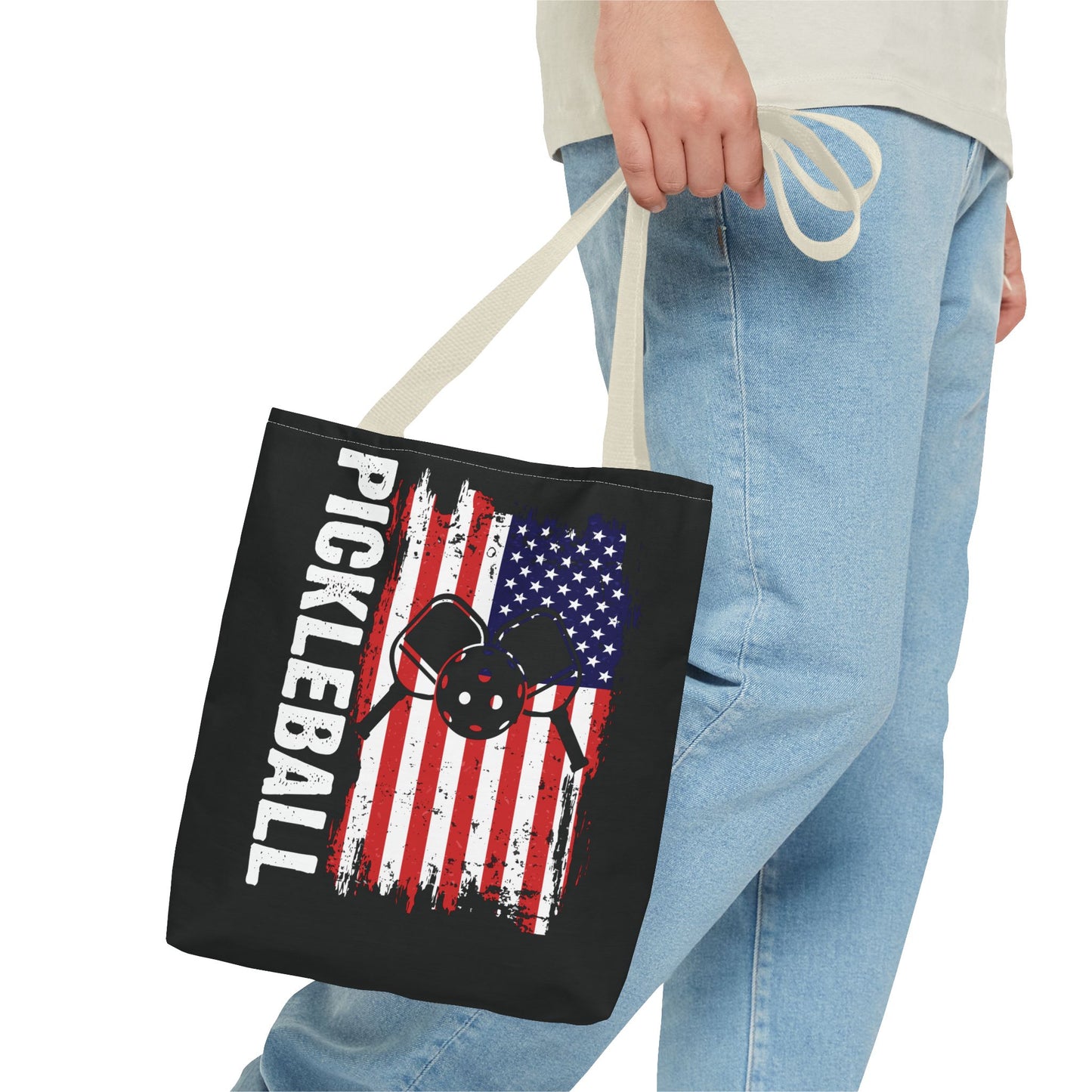 Pickleball Durable Tote Bag - Pickleball with American Flag