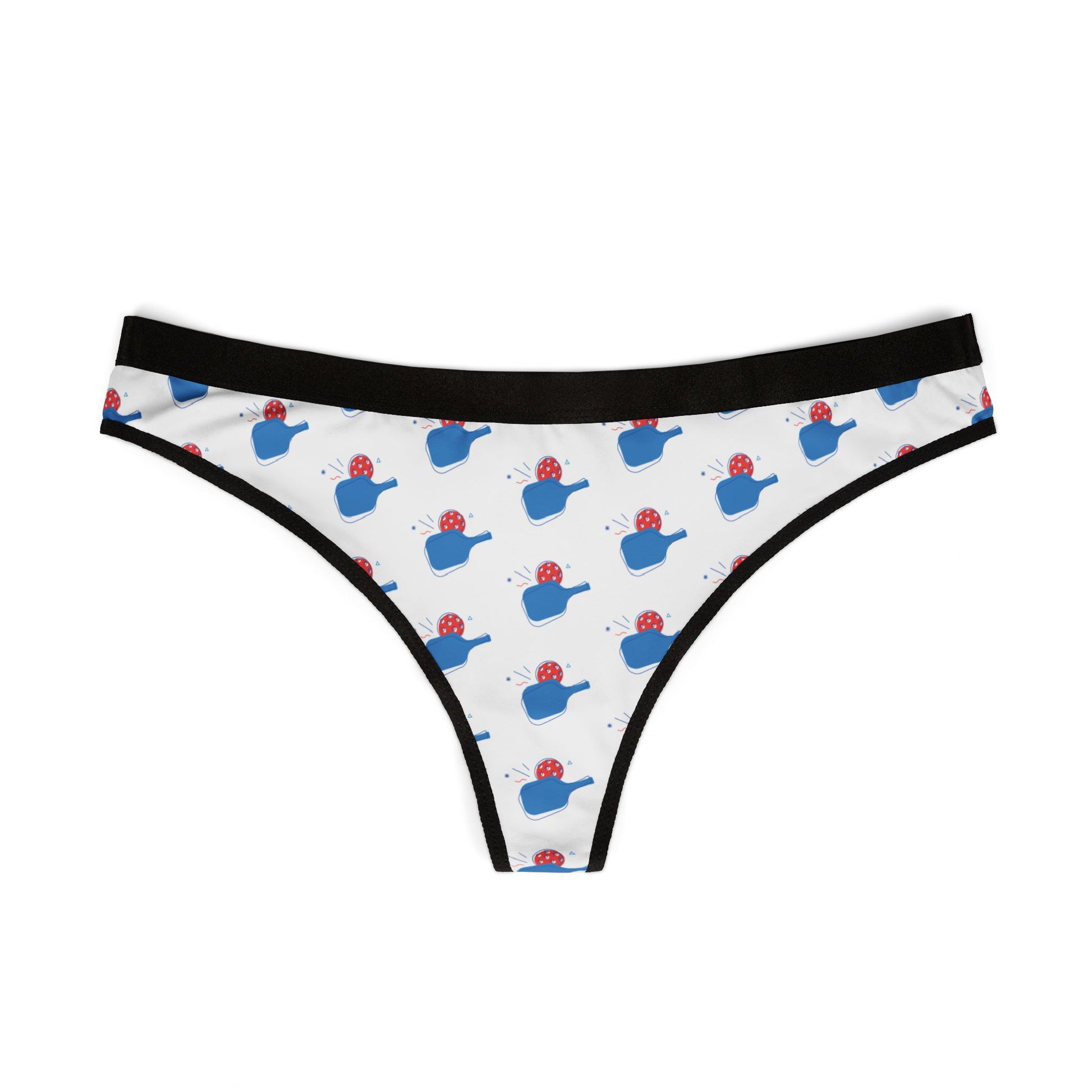 Women's Durable Pickleball Thong - Paddle and Ball White