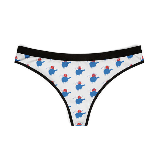 Women's Durable Pickleball Thong - Paddle and Ball White