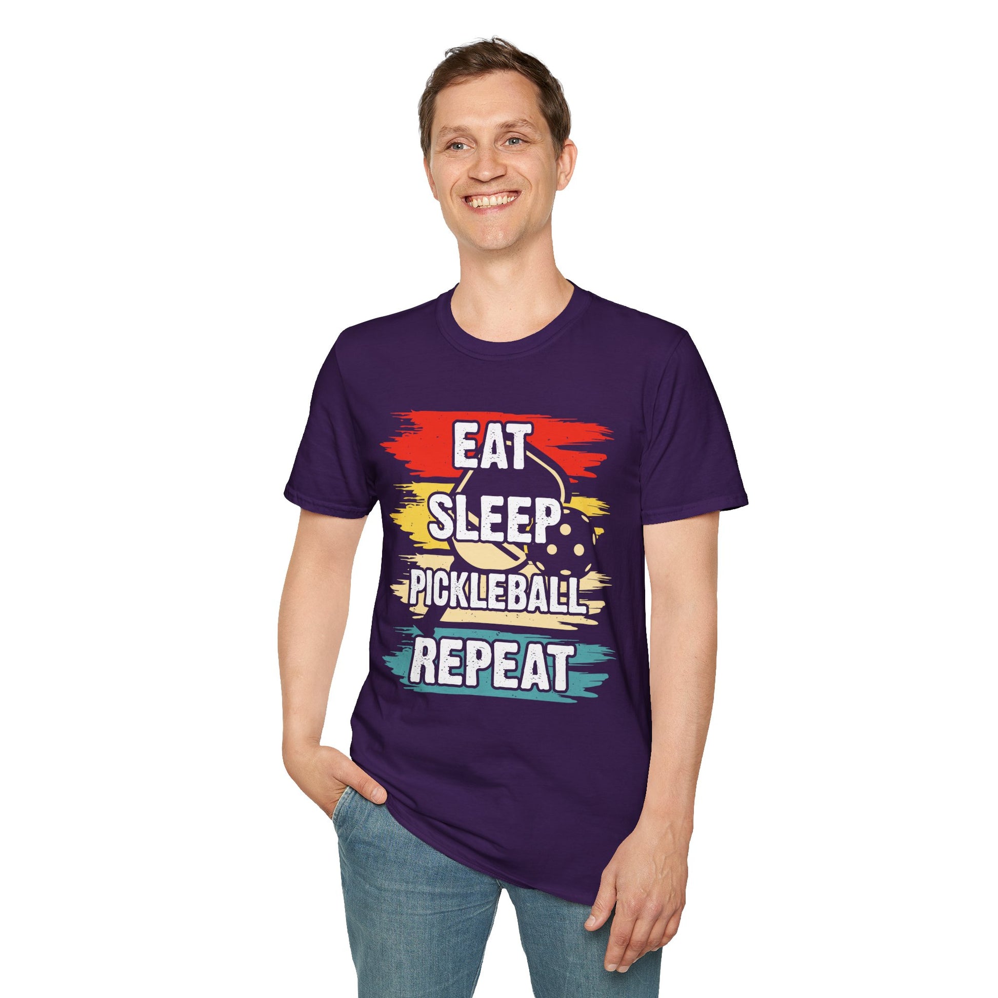 Men's Vibrant Pickleball T-shirt - Eat Sleep Pickleball Repeat Retro