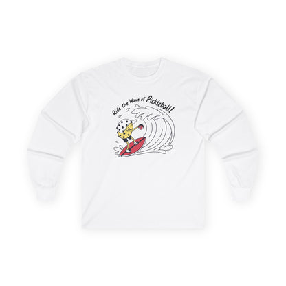 Men's Fun Pickleball Long Sleeves top - Ride the Wave of Pickleball White