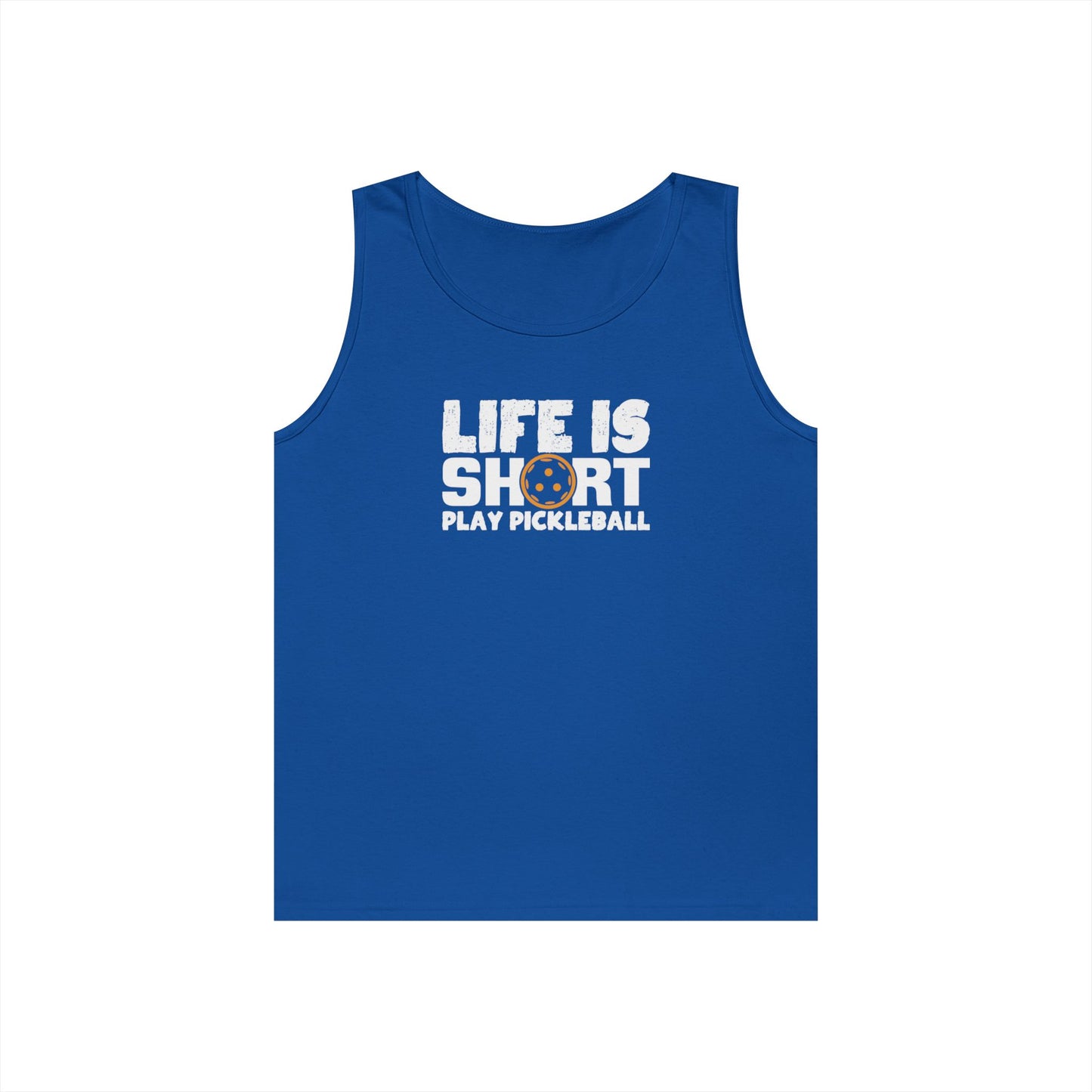 Men's Eye-Catching Pickleball Tank Top - Life Is Short Play Pickleball Royal