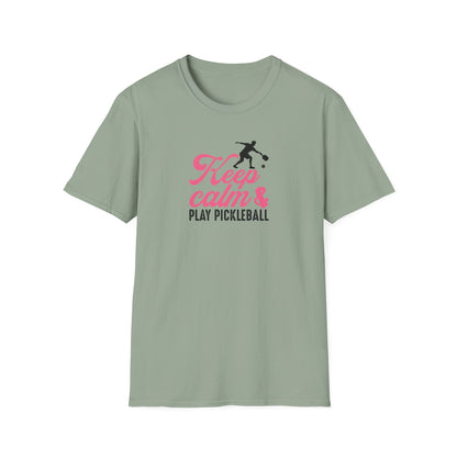 Women's Stylish Pickleball T-shirt - Keep Calm & Play Pickleball Green