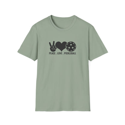 Women's Stylish Pickleball T-shirt - Peace, Love, Pickleball Green