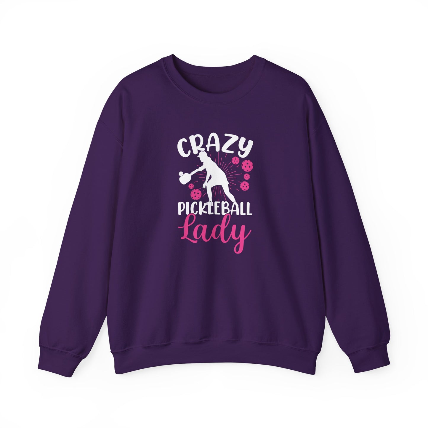 Women's Durable Pickleball Sweatshirt - Crazy Pickleball Lady Purple