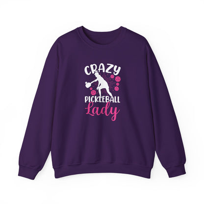 Women's Durable Pickleball Sweatshirt - Crazy Pickleball Lady Purple