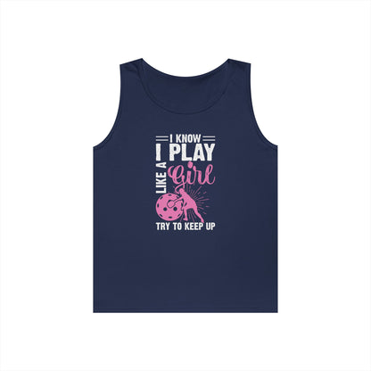 Women's Pickleball Tank Top - I Play Like a Girl Try to Keep Up Navy