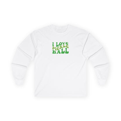 Women's Cute Pickleball Long Sleeves top - I Love Pickleball White