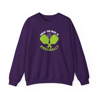 Women's Funny Pickleball Sweatshirt - What the Heck Is Pickleball? Purple