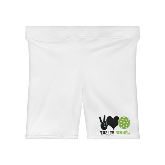 Women's Comfy Pickleball Short - Peace, Love, Pickleball White