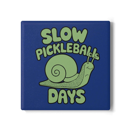 Pickleball Cute Ceramic Coaster - Slow Pickleball Days Blue