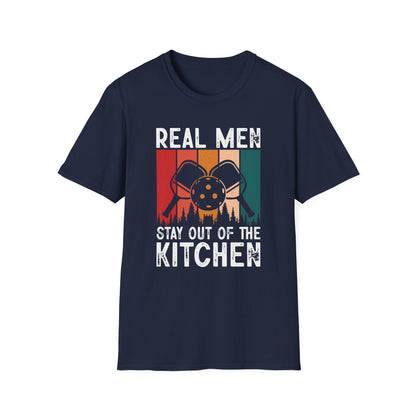 Men's Pickleball T-shirt - Real Men Stay Out of the Kitchen Retro Navy
