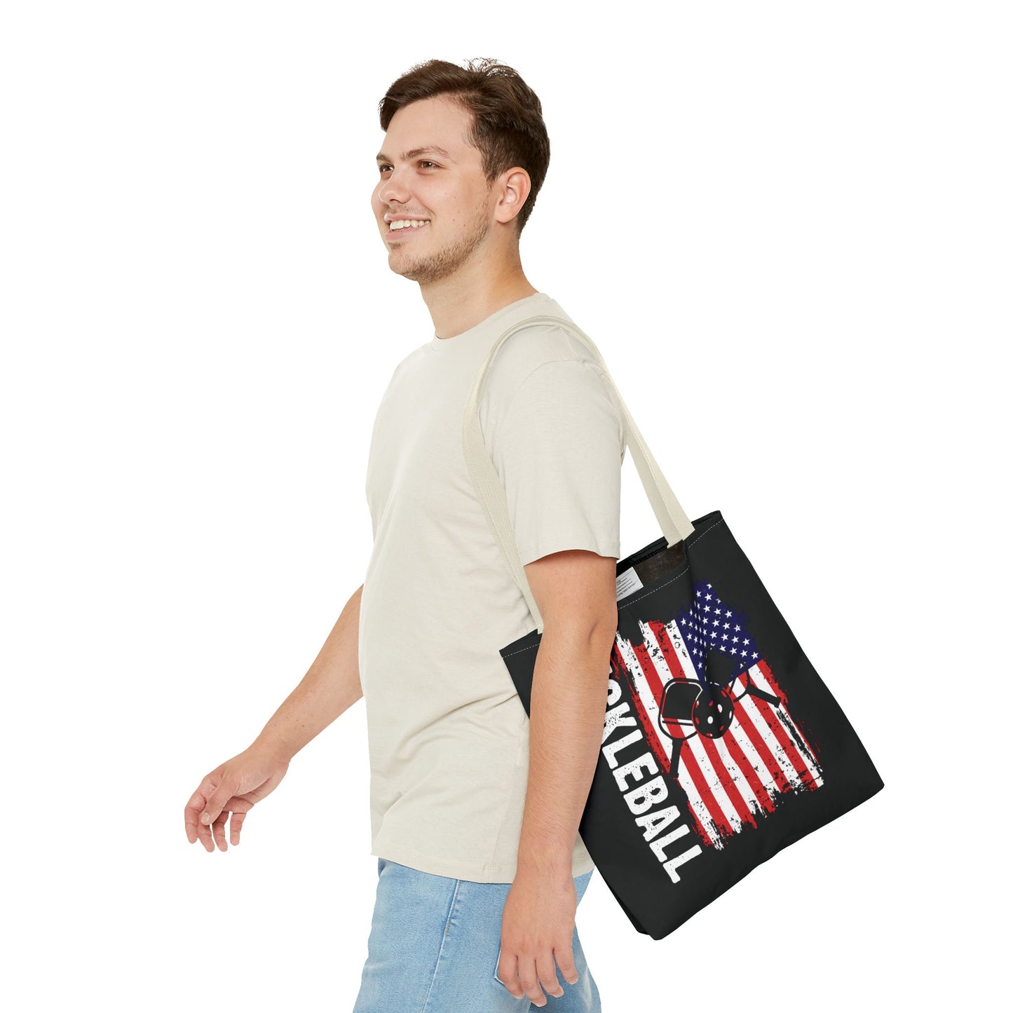 Pickleball Durable Tote Bag - Pickleball with American Flag