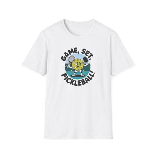 Women's Cute Pickleball T-shirt - Game, Set, Pickleball White