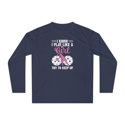 Women's Pickleball Long Sleeves top - Play Like a Girl Try to Keep Up Navy