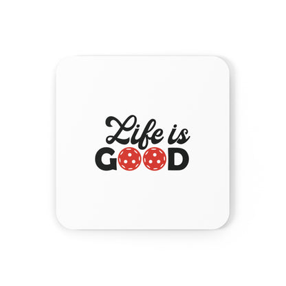 Pickleball Stylish Cork Coaster - Life is Good White