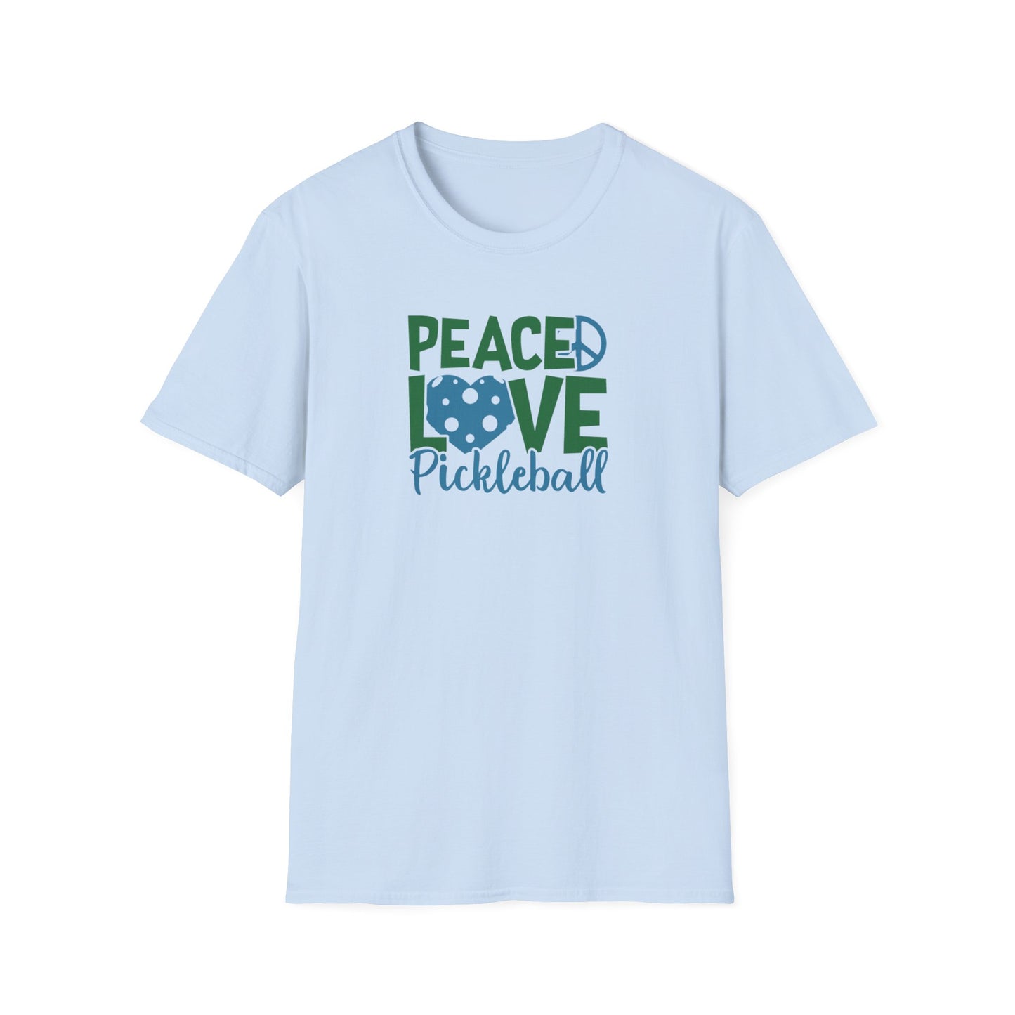 Women's Durable Pickleball T-shirt - Peace, Love, Pickleball Blue