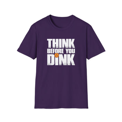 Men's Soft Pickleball T-shirt - Think Before You Dink Purple