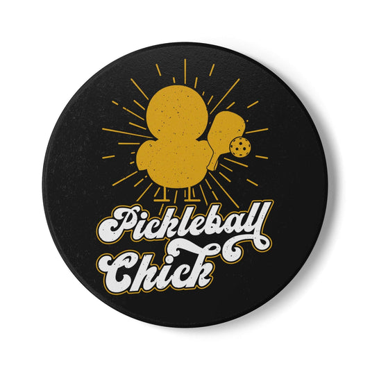 Pickleball Funny Ceramic Coaster - Pickleball Chick Black