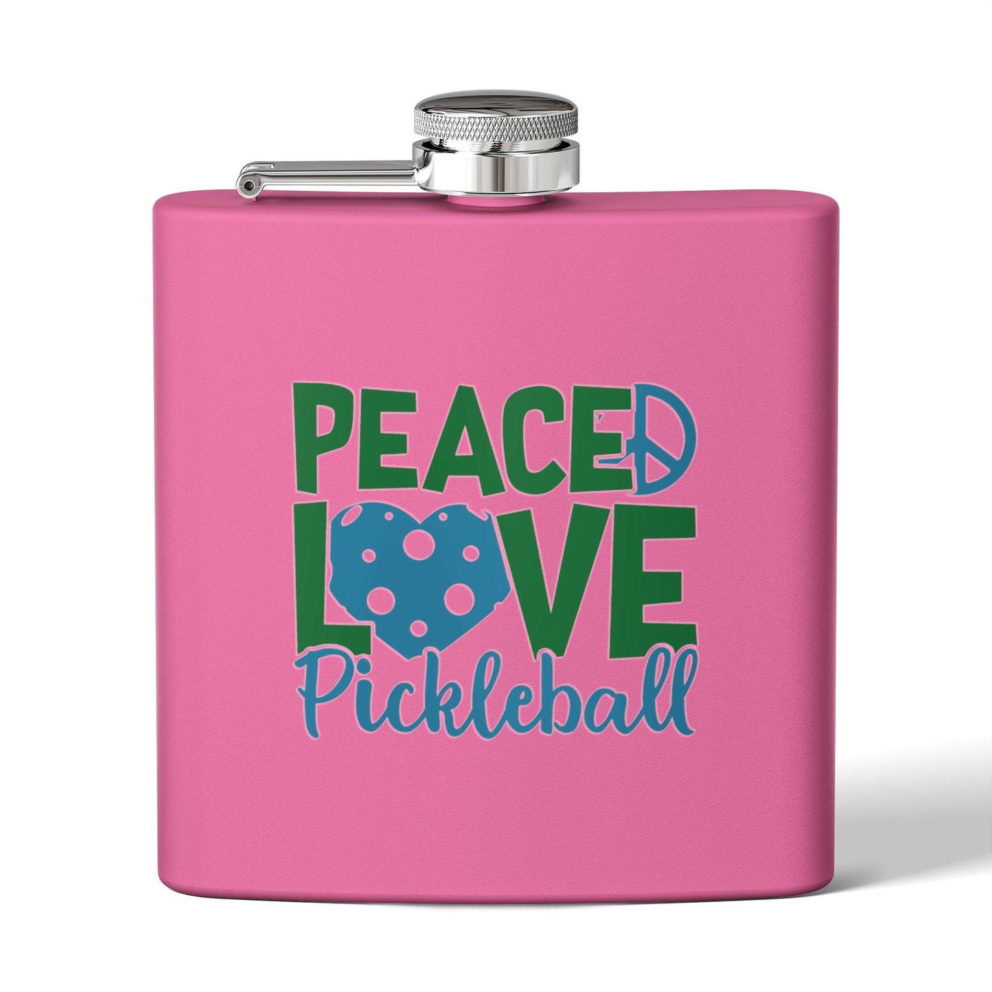 Pickleball Unique Flask - Peace, Love, Pickleball Pink