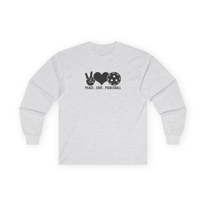 Women's Stylish Pickleball Long Sleeves top - Peace, Love, Pickleball Gray