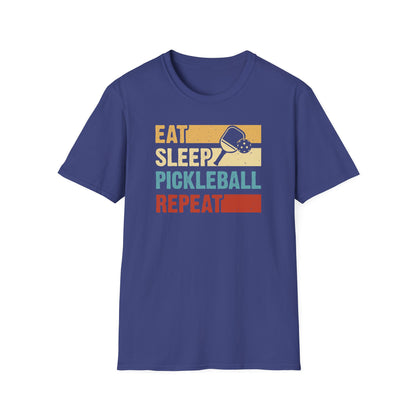 Women's Funny Pickleball T-Shirt - Eat Sleep Pickleball Repeat Retro Blue