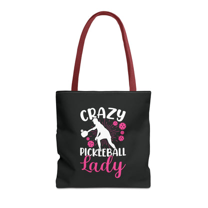 Pickleball Funny Tote Bag - Crazy Pickleball Lady Red