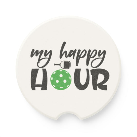 Pickleball Durable Car Coaster - My Happy Hour 2.6'' × 2.6"